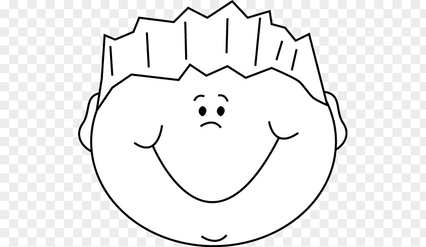 Happy Face Outline Child Boy White Clip Art PNG