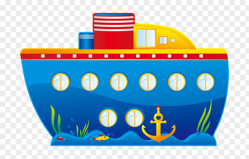 Cartoon Painted Blue Boat Anchor Coral Reefs Cruise Ship Clip Art PNG