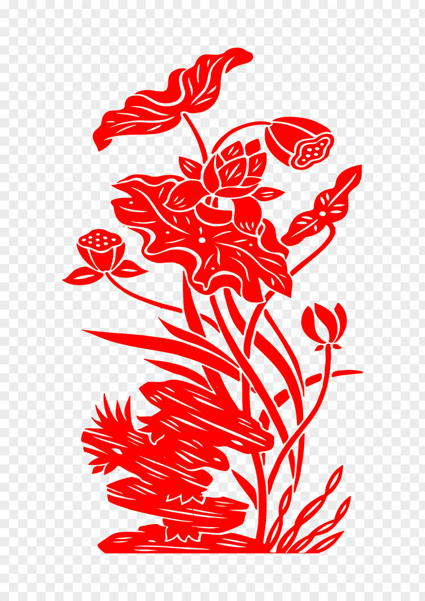 Red Lotus Leaf Paper-cut Window Nelumbo Nucifera Papercutting Room PNG