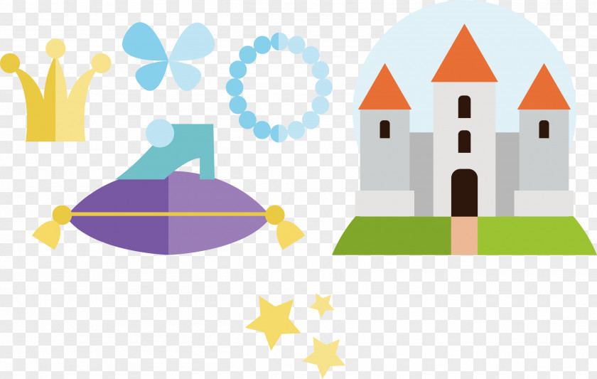 Vector Hand-painted Castle Cinderella Euclidean Character PNG