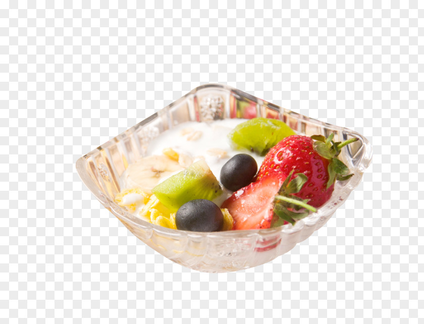 Glass Bowl Of Fruit Cereal Breakfast Oat Corn Flakes PNG