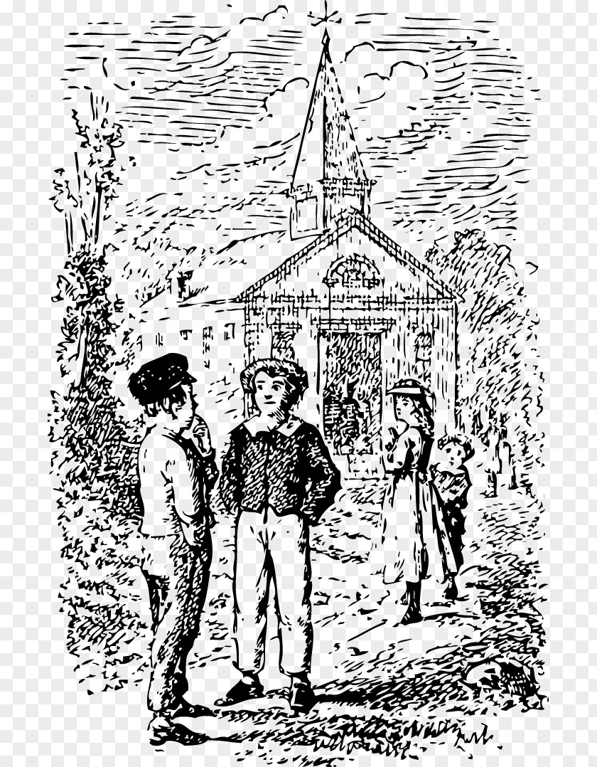 Retro Building The Adventures Of Tom Sawyer Church Clip Art PNG
