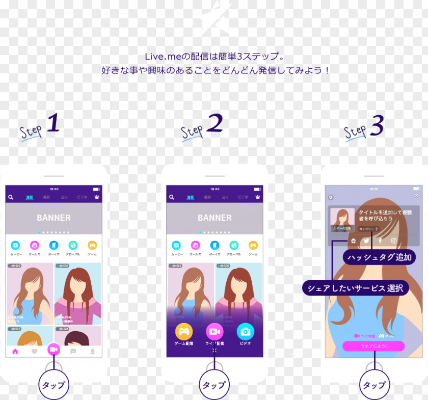 Smartphone Live.me ライブ配信 Kingsoft Japan, Inc. Webcast PNG