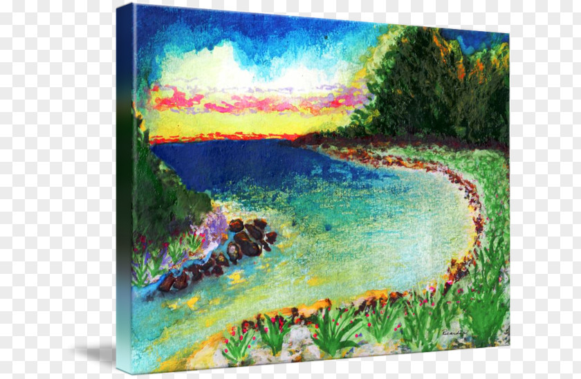 Tropical Island Watercolor Painting Art Acrylic Paint PNG