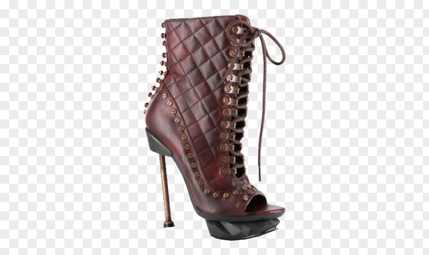 Burgundy High Heel Shoes For Women Knee-high Boot High-heeled Shoe New Rock PNG