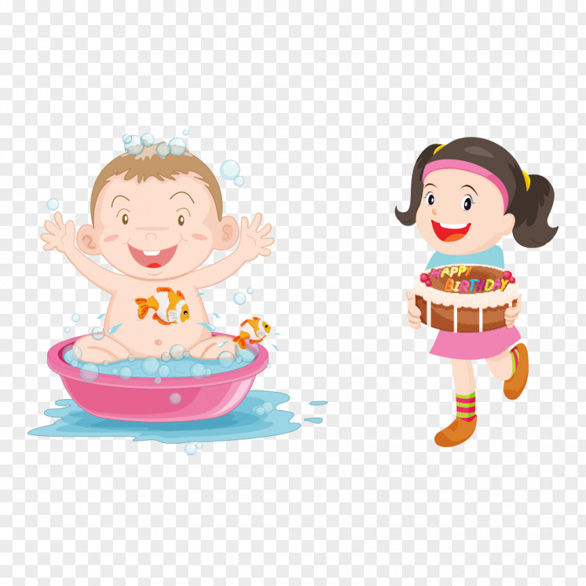 Cartoon Characters Bathing Stock Photography Boy Illustration PNG
