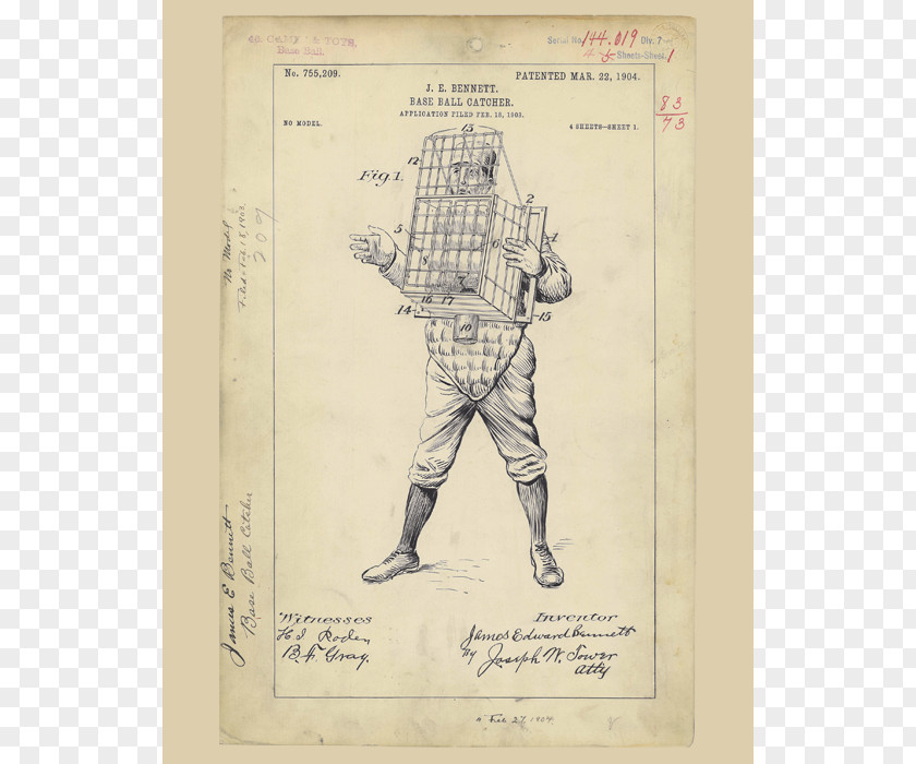 Baseball Catcher USPTO United States Patent Law Drawing Design PNG