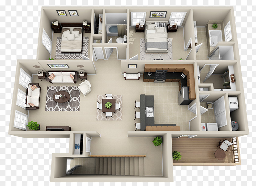 House 3D Floor Plan PNG