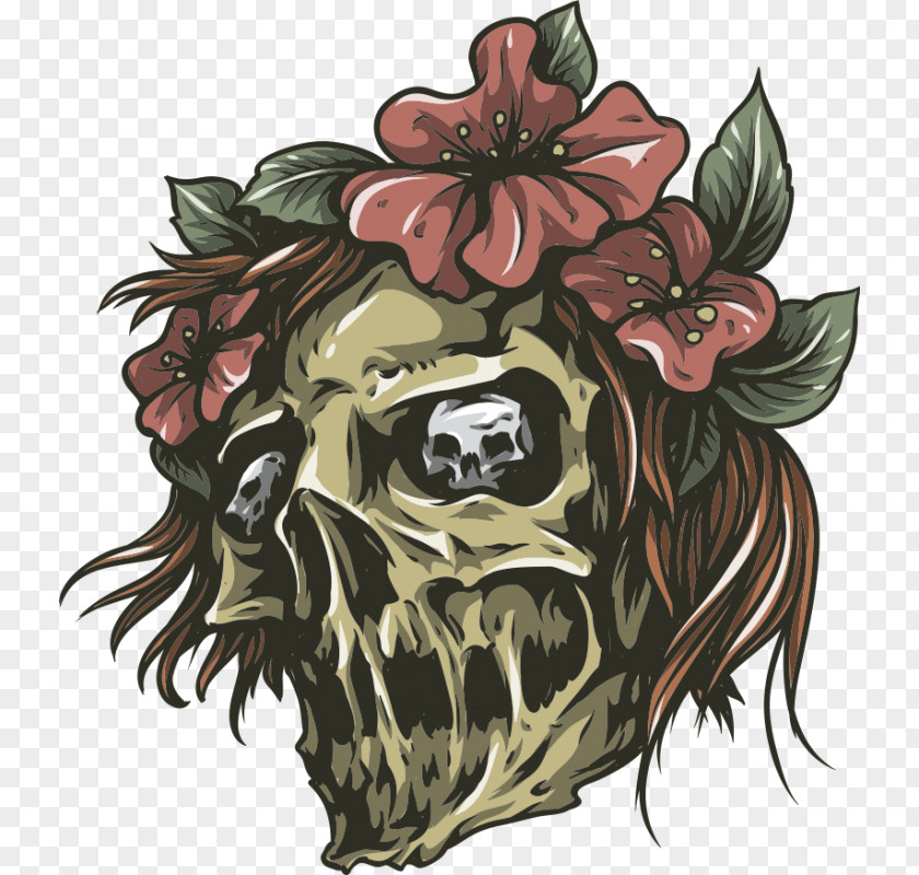 Skull And Flower Sketch Horns Vector Graphics Illustration Royalty-free Packs PNG