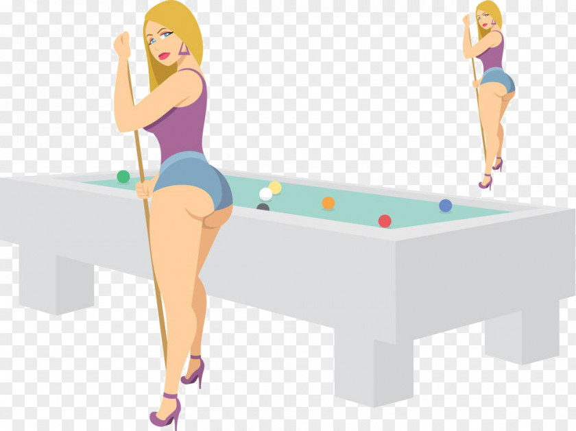 Cartoon Woman Playing Billiard Material Pool Billiards Cue Stick Clip Art PNG