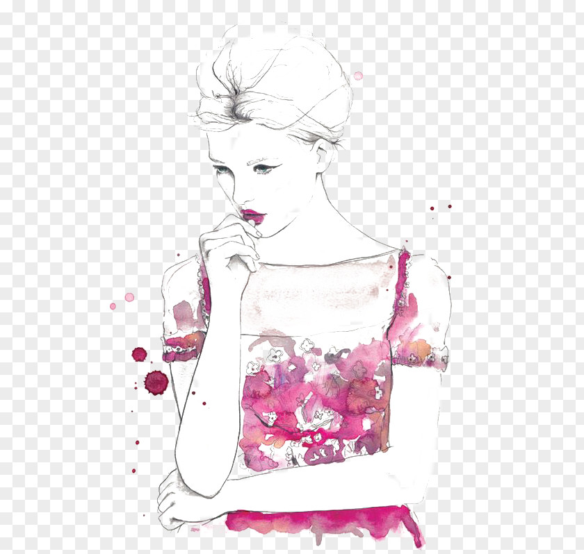Elegant Woman Fashion Sketchbook Illustration Drawing PNG