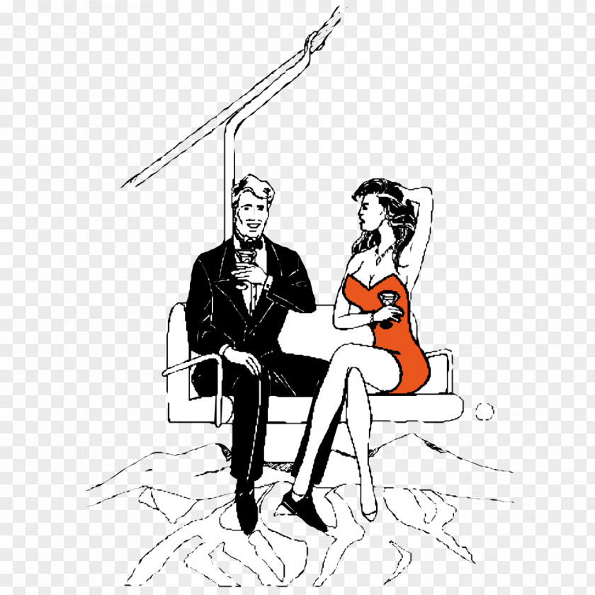 Man Sitting On Lap Of Woman Cartoon Illustration PNG