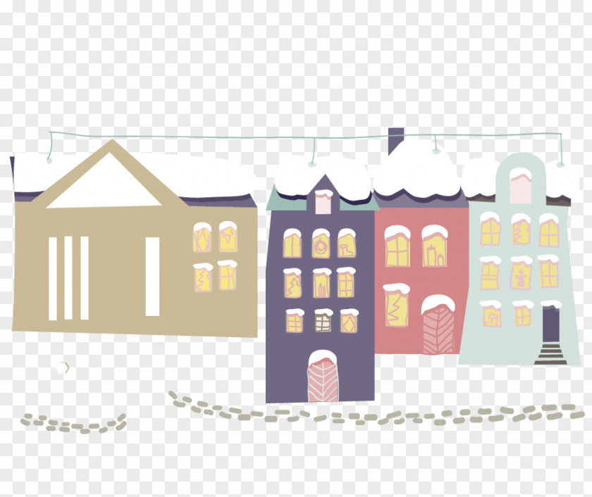 Vector Cartoon House Building Roof Snow Christmas Village Illustration PNG
