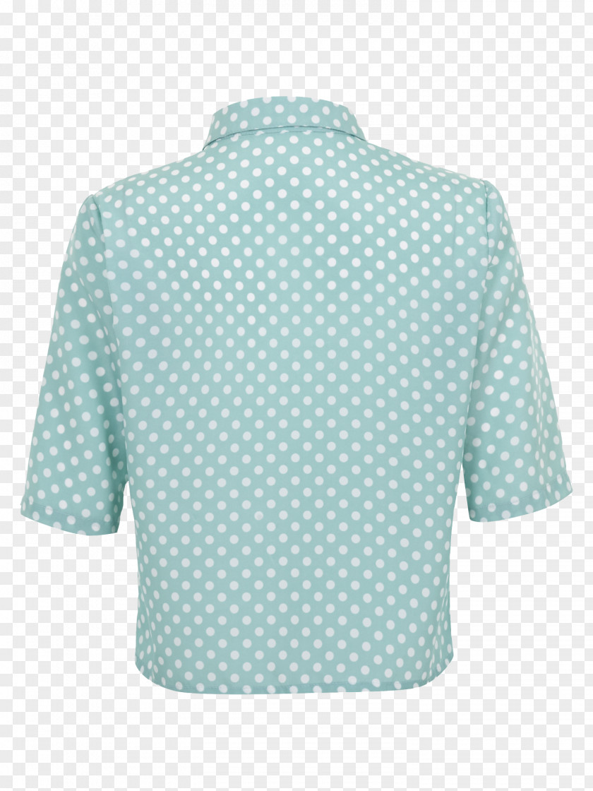 Green Polka Dots Blouse Collar Dot Button Sleeve PNG