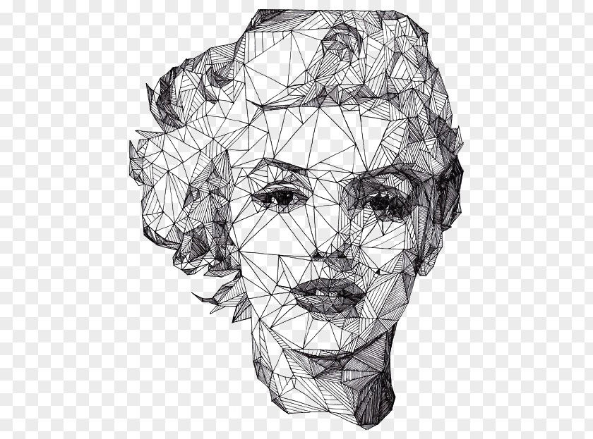 Diamond Woman's Face Portrait Drawing Geometry Artist Illustration PNG