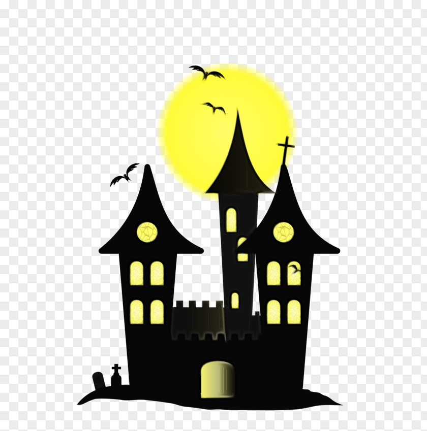 Haunted House Logo Cartoon Watercolor Painting PNG