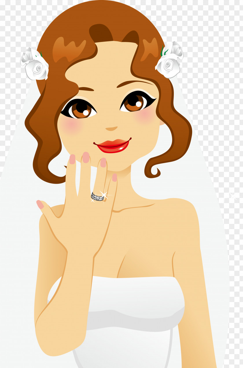 Cartoon Beauty Wearing A Diamond Ring Vector Material Marriage Drawing Clip Art PNG