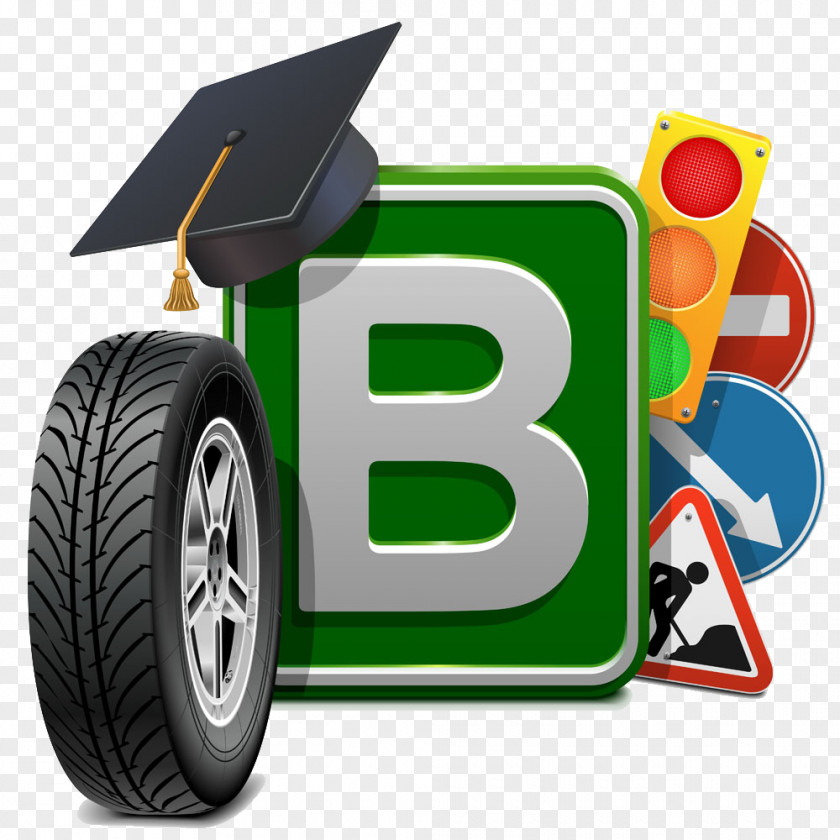 Hand-painted Cartoon Car Tires And Construction License Stock Illustration Driving Driver's Education School PNG