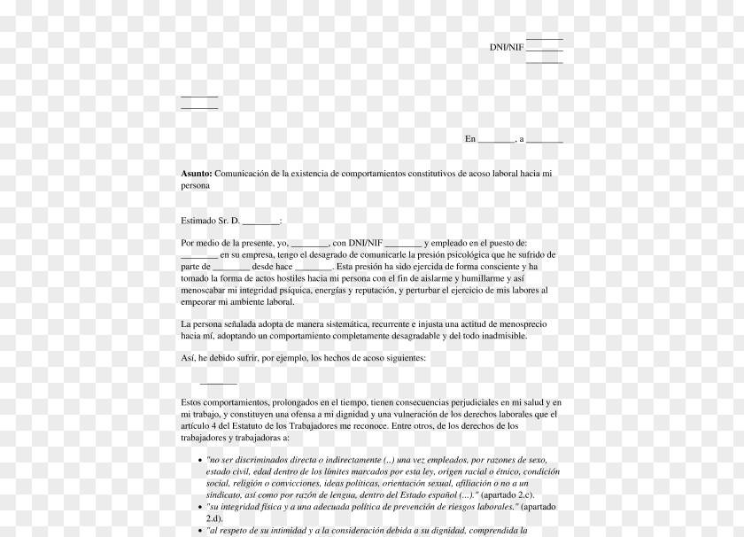 Ministerio Del Ambiente Mobbing Letter Labour Law Harassment Document PNG