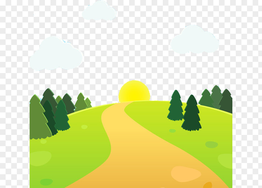 Cartoon Mountain Road Illustration PNG