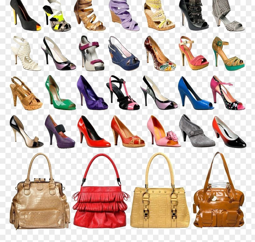 A Variety Of High-heeled Shoes And Bags Collection Court Shoe Handbag Footwear PNG