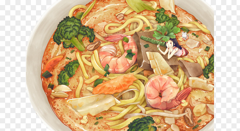 Jane Pen Comics Cuisine Malatang Japanese Ramen Noodle Watercolor Painting PNG