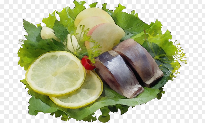 Fish Slice Leaf Vegetable Food Dish Cuisine Ingredient Garnish PNG