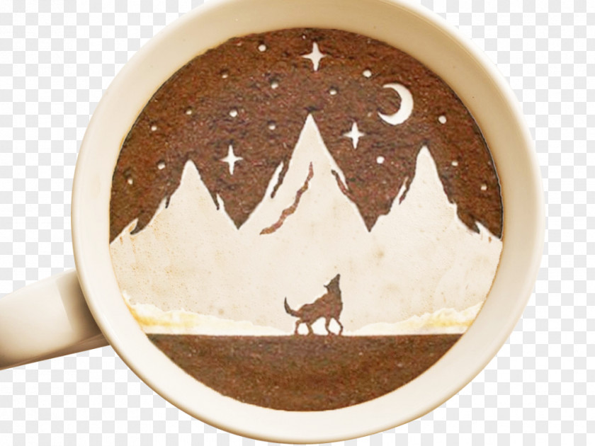 Night Wolf Coffee Pull Flowers Latte Cafe Leftovers Painting PNG