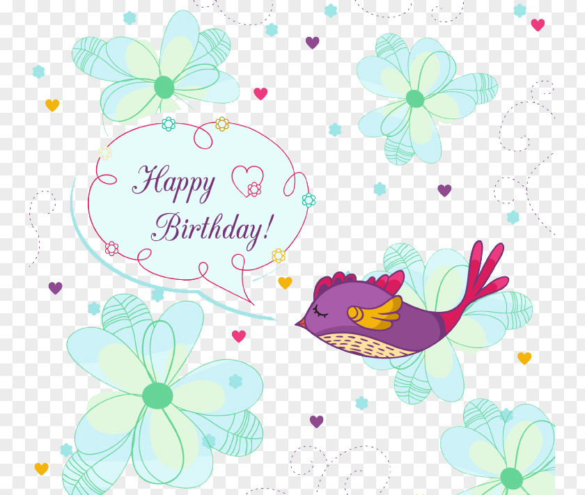 Painting Flowers And Birds Birthday Card Vector Material Wedding Invitation Cake Greeting PNG