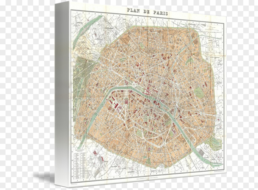 Paris Map Gallery Wrap Lithography Printing PNG