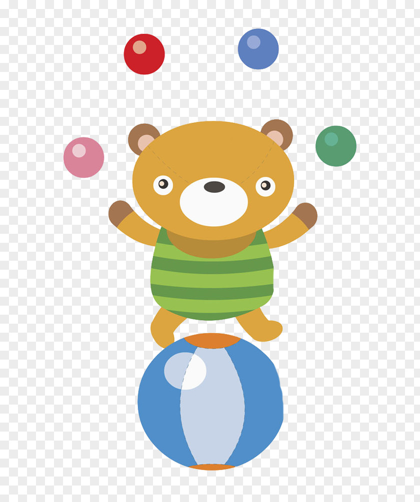 The Little Bear Playing With Ball Illustration PNG