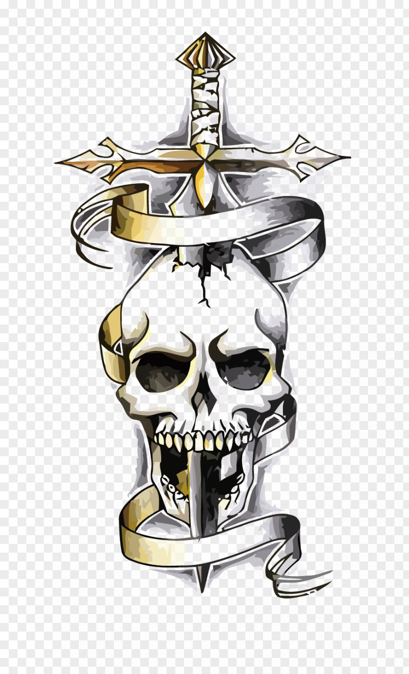 Vector Skeleton Snake Dragon Human Skull Symbolism Tattoo Drawing PNG