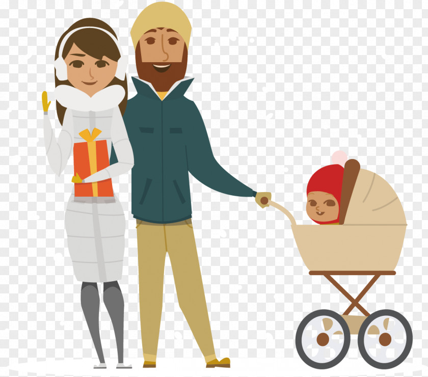 Parents Stroller Poster Material Cartoon Illustration PNG