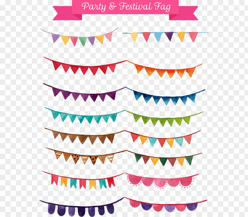 Small Party Flags Watercolor Painting Illustration PNG