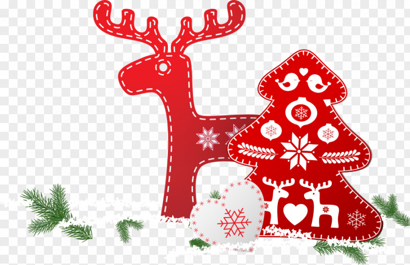 Vector Red Deer Christmas Decoration Illustration PNG