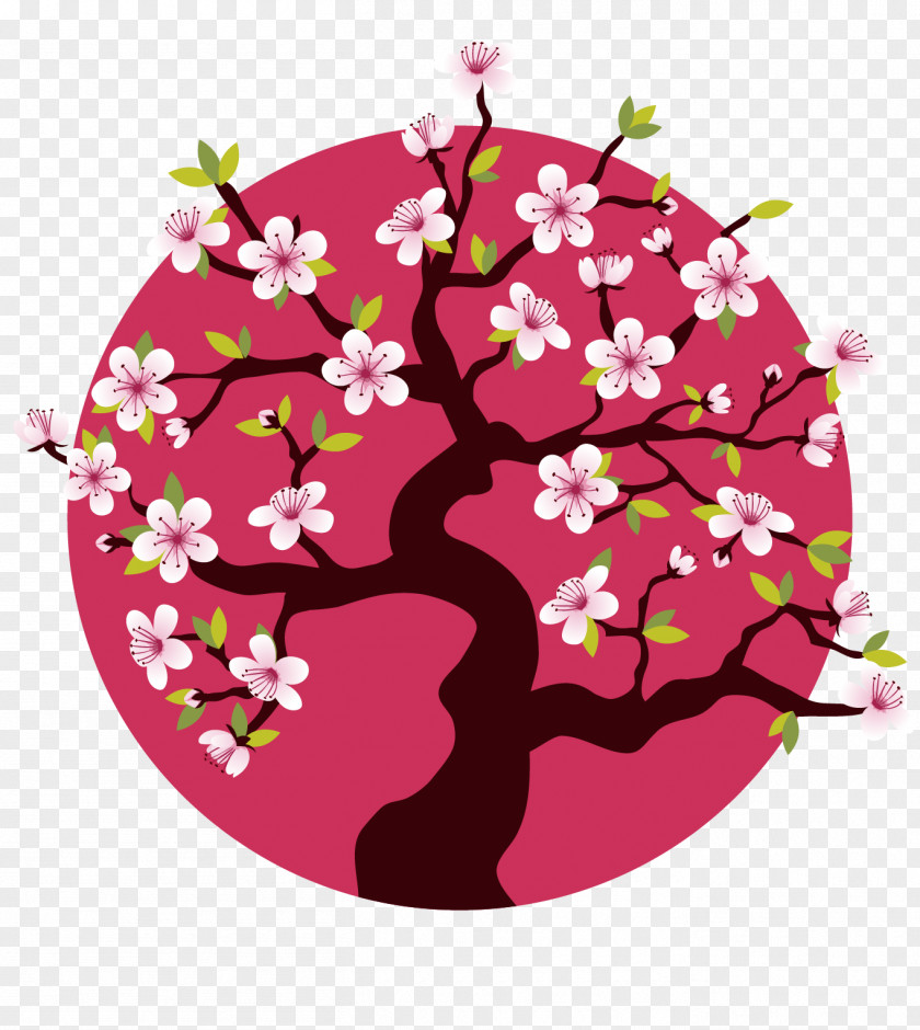 Creative Pink Cherry Tree In Full Bloom Blossom Flower PNG