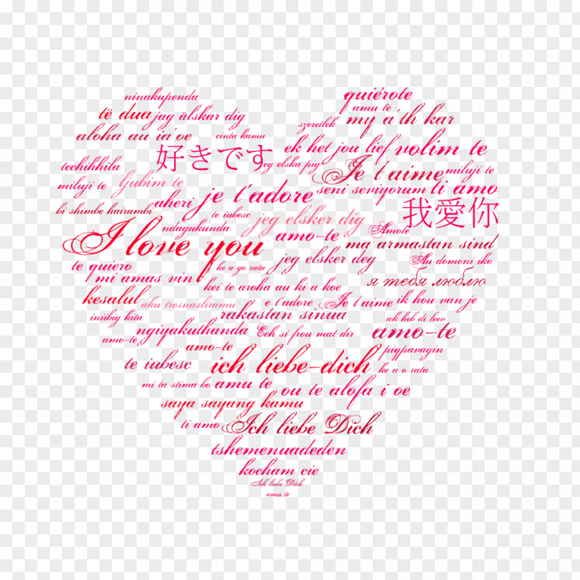 Love Romance Valentine's Day Heart PNG , Various languages ​​I love you, heart red text illustration clipart PNG