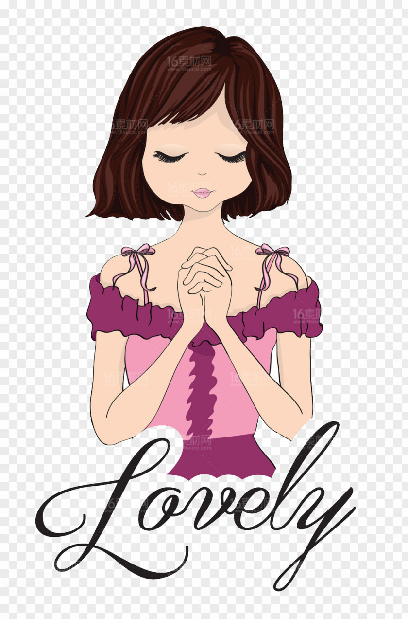 Fashion Design Cartoon Women Prayer Illustration PNG
