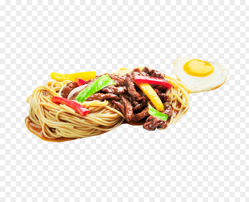 Black Pepper Beef Face Bigoli Pasta Noodle Soup Fried Egg Noodles PNG