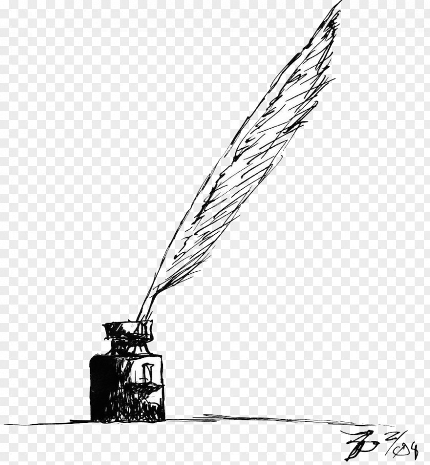 Feather Quill Paper Inkwell Drawing PNG