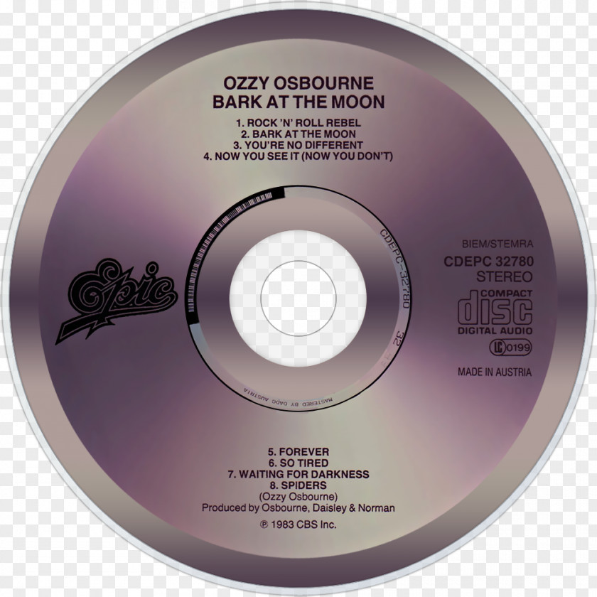 Compact Disc Bark At The Moon Music Television PNG disc at the Television, ozzy clipart PNG