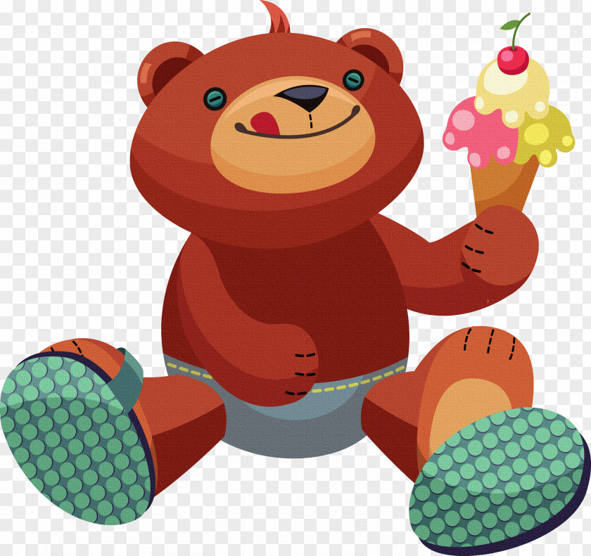 Bear Eating Ice Cream Cartoon Illustration PNG