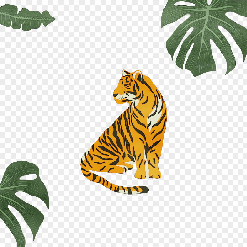 Tiger Animal Figurine Text Leaf Cat PNG
