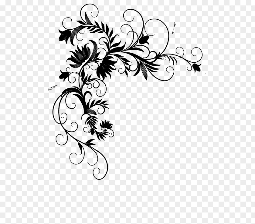 M Graphic Design Line Art Floral Black & White PNG