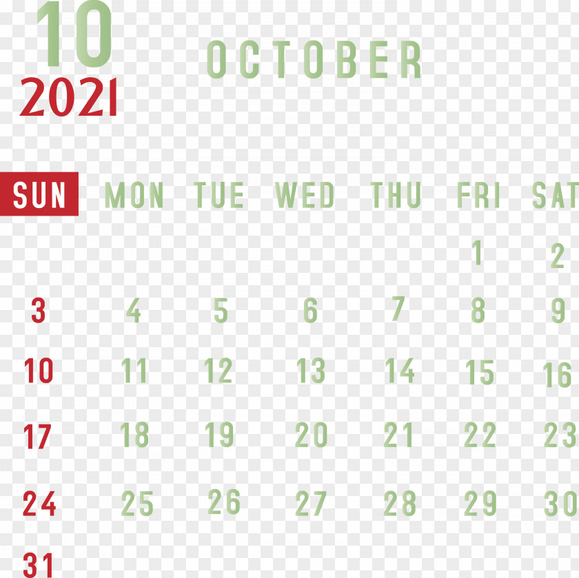October 2021 Printable Calendar Monthly Template PNG