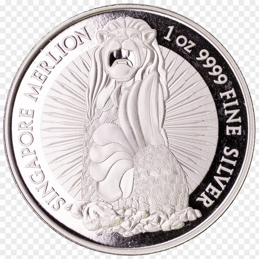 Silver Coin Merlion Metal PNG