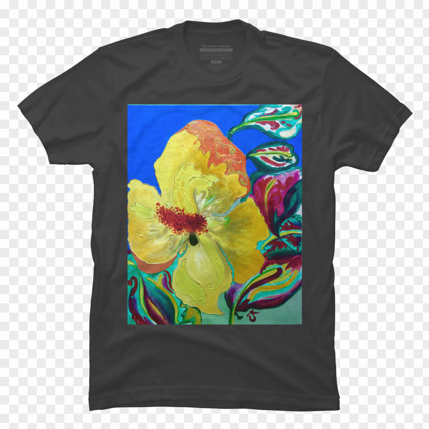 Acrylic Painted Flowers T-shirt Orange, Red, Yellow Painting Paint PNG