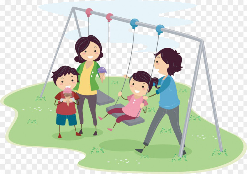 Creative Cartoon Characters Swing Family Quality Time Clip Art PNG