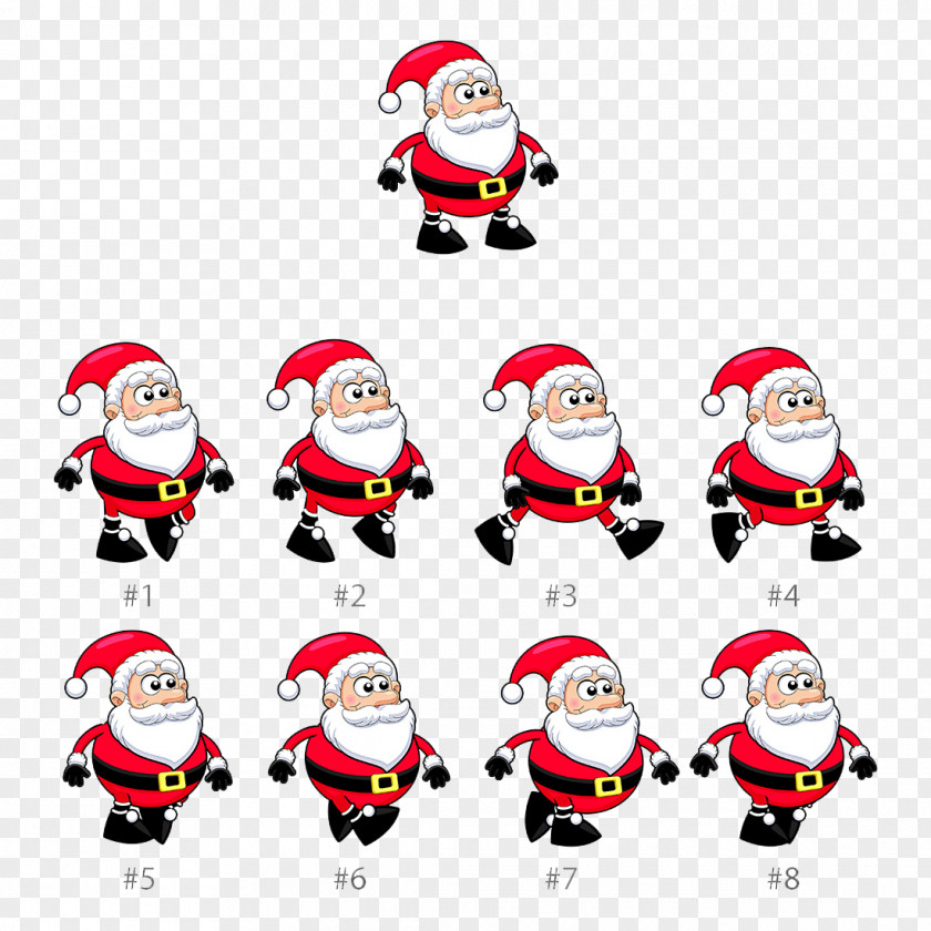 Various Postures Of Santa Claus Animation Walking Cartoon PNG