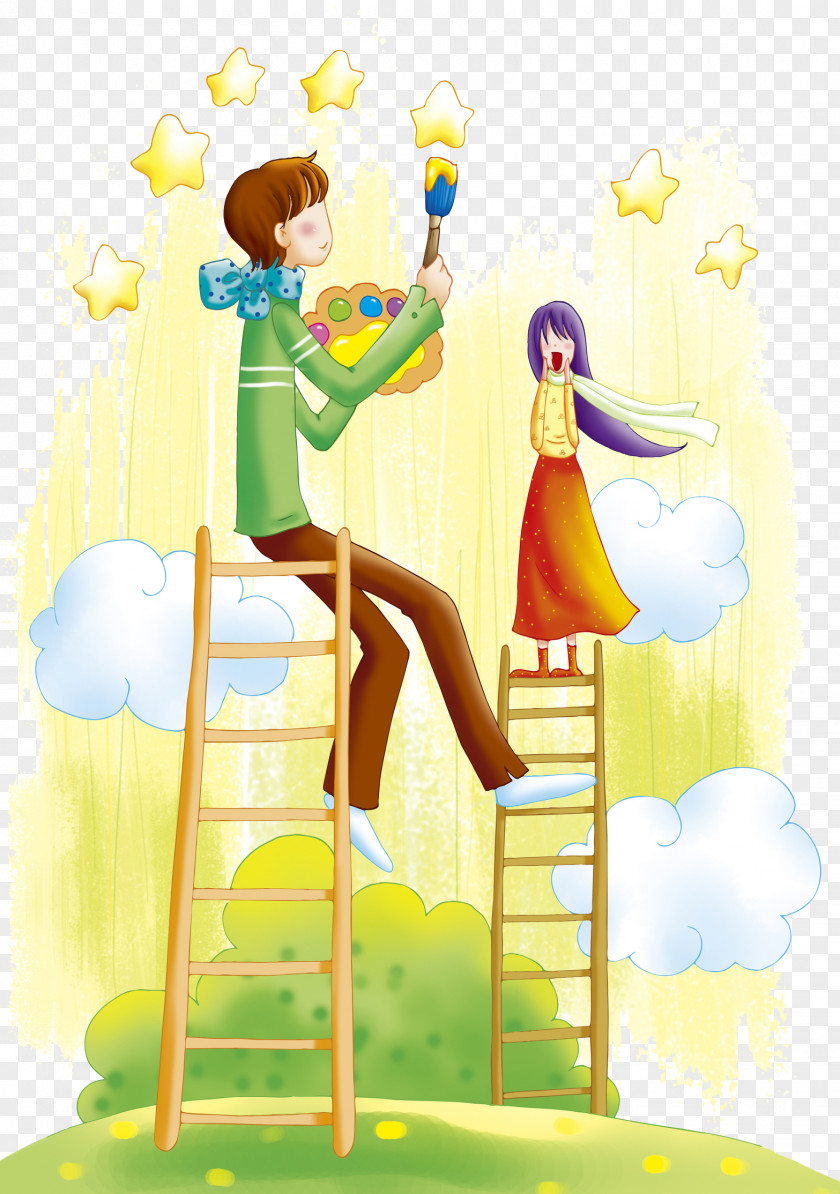 A Child Standing On Ladder Stairs Illustration PNG